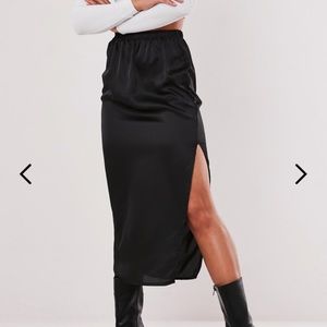 Black satin midi skirt